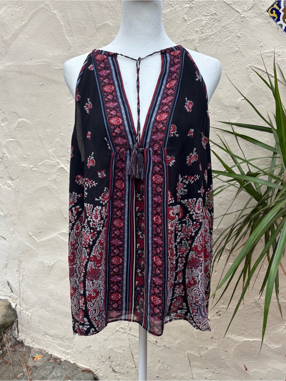 Joie Black and Burgundy Floral Halter Top